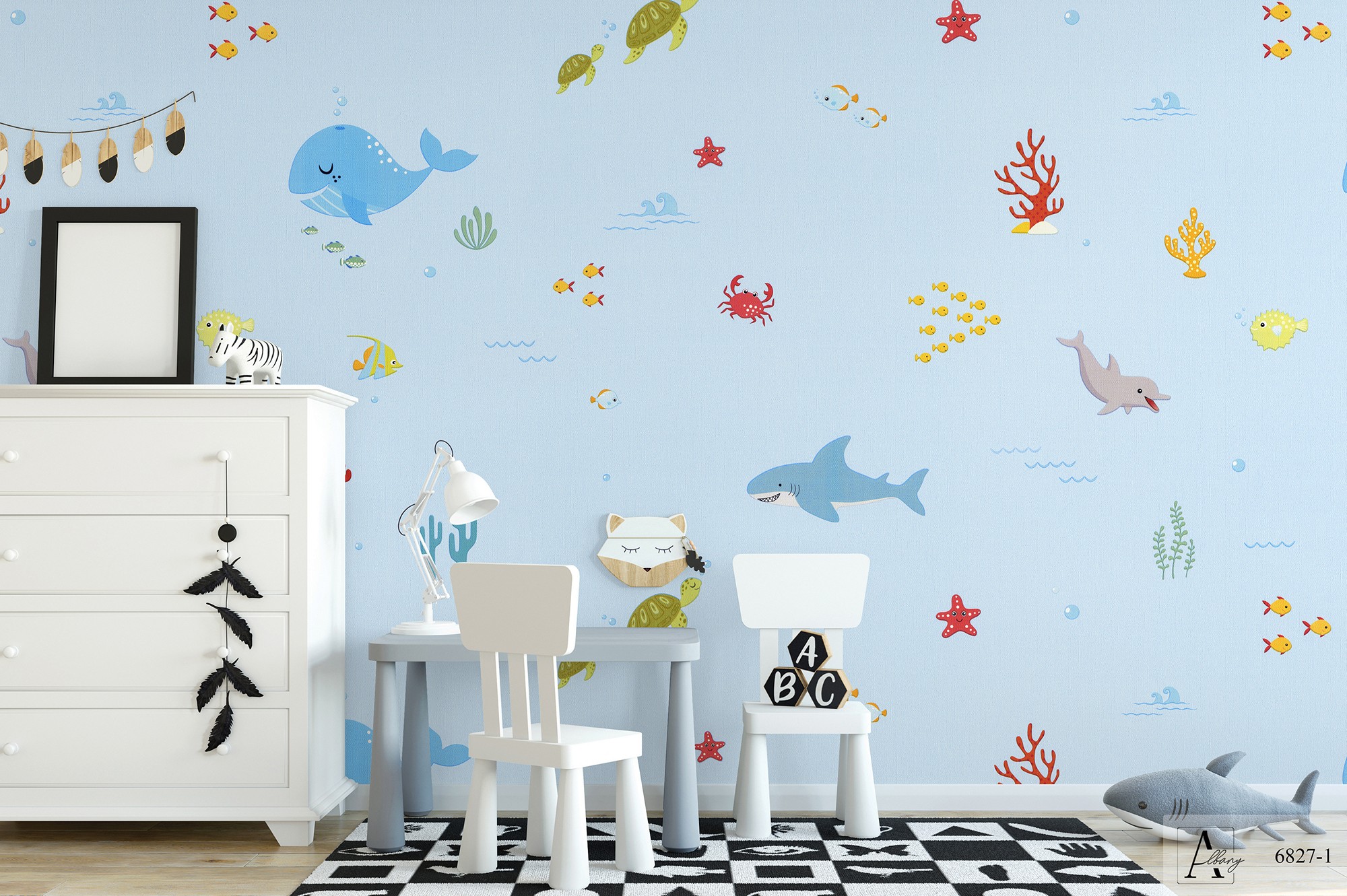 Giấy dán tường phòng trẻ em các loài cá Albany 6827-1 